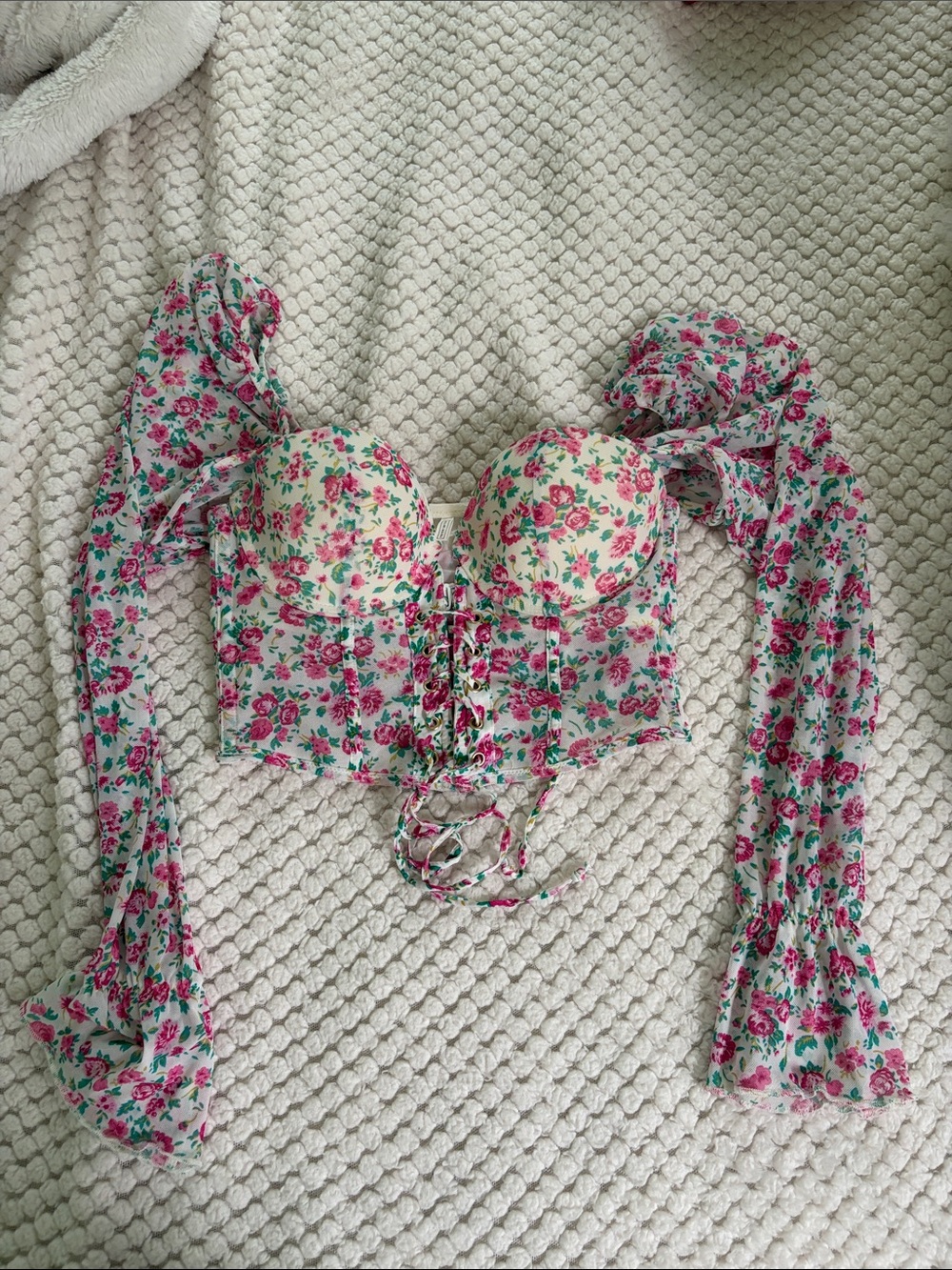 Floral Lace-Up Bustier Top